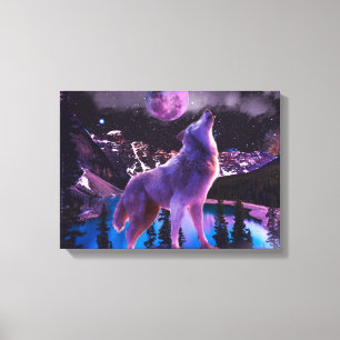 Grey wolf howling in forest canvas print
