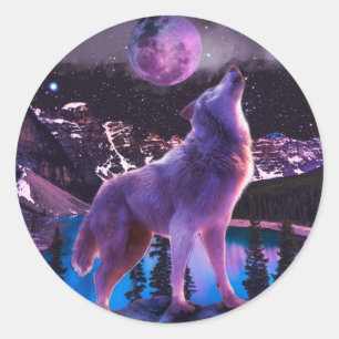 Grey wolf howling in forest classic round sticker