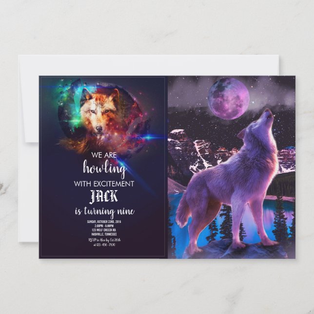 Grey wolf howling in forest invitation (Front)