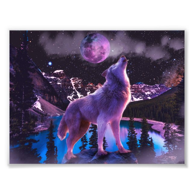 Grey wolf howling in forest photo print (Front)
