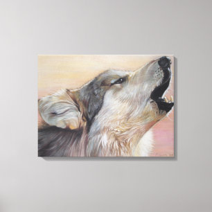 grey wolf howling wildlife painting realist art canvas print