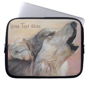 grey wolf howling wildlife painting realist art laptop sleeve