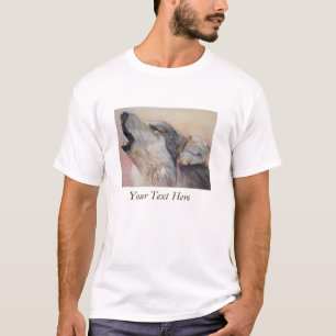 grey wolf howling wildlife painting realist art T-Shirt