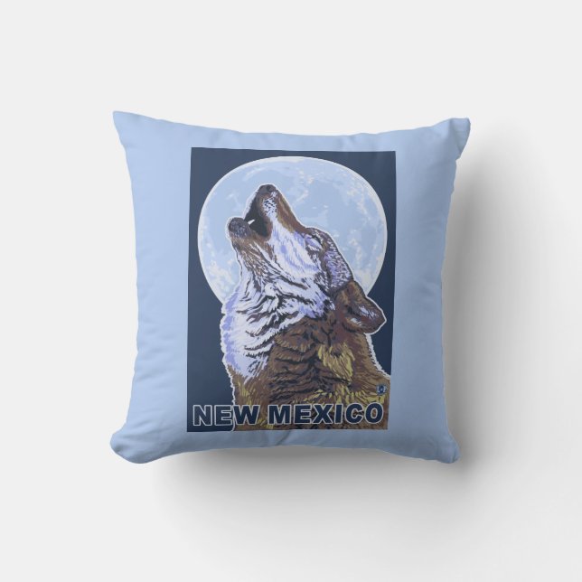 Grey Wolf HowlingNew Mexico Cushion (Front)