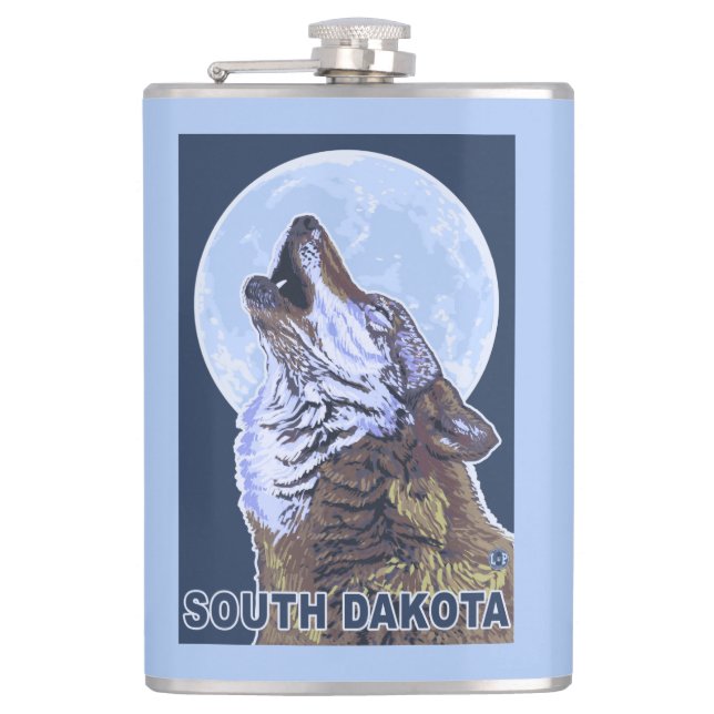 Grey Wolf HowlingSouth Dakota Hip Flask (Front)