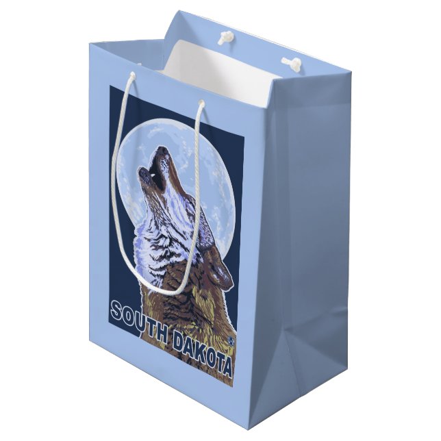 Grey Wolf HowlingSouth Dakota Medium Gift Bag (Front Angled)