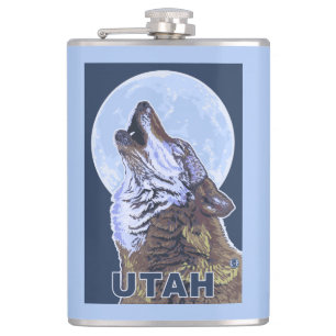 Grey Wolf HowlingUtah Hip Flask