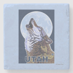 Grey Wolf HowlingUtah Stone Coaster