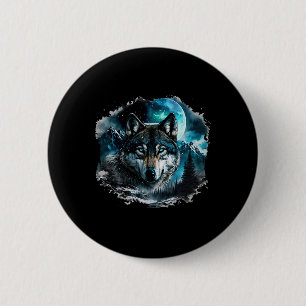 Grey Wolf Hunting Ground Icy Moon Forest Galaxy 6 Cm Round Badge