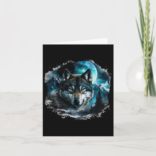 Grey Wolf Hunting Ground Icy Moon Forest Galaxy  Card (Front)