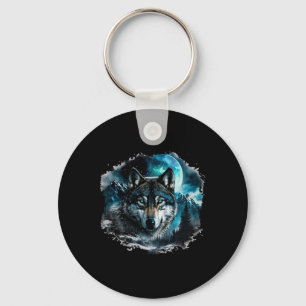 Grey Wolf Hunting Ground Icy Moon Forest Galaxy Key Ring