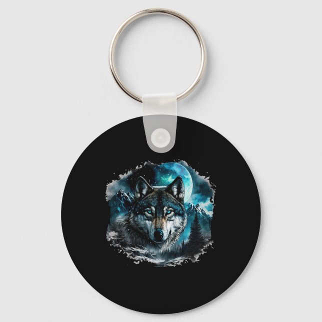 Grey Wolf Hunting Ground Icy Moon Forest Galaxy  Key Ring (Front)