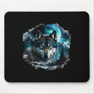 Grey Wolf Hunting Ground Icy Moon Forest Galaxy Mouse Mat