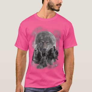 Grey Wolf Hunting Ground Icy Moon Forest Galaxy T-Shirt