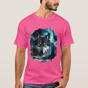 Grey Wolf Hunting Ground Icy Moon Forest Galaxy T-Shirt