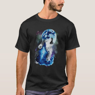 Grey Wolf Hunting Ground Icy Moon Forest Galaxy T-Shirt