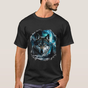 Grey Wolf Hunting Ground Icy Moon Forest Galaxy  T-Shirt