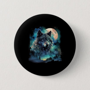 Grey Wolf Hunting Grounds Icy Moon Forest Galaxy 6 Cm Round Badge