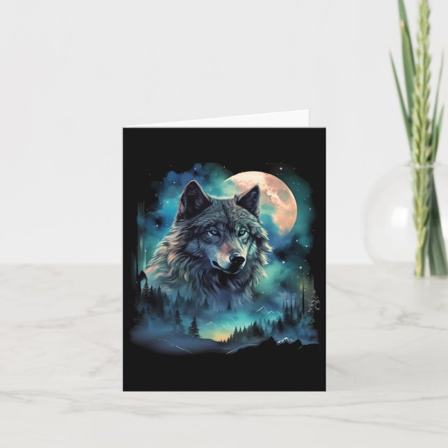 Grey Wolf Hunting Grounds Icy Moon Forest Galaxy  Card (Front)