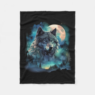 Grey Wolf Hunting Grounds Icy Moon Forest Galaxy Fleece Blanket