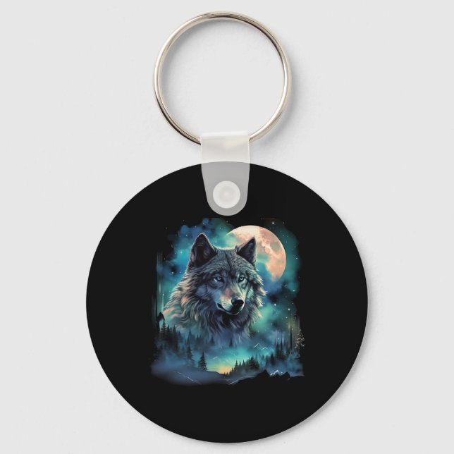 Grey Wolf Hunting Grounds Icy Moon Forest Galaxy  Key Ring (Front)