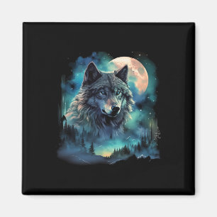 Grey Wolf Hunting Grounds Icy Moon Forest Galaxy Magnet