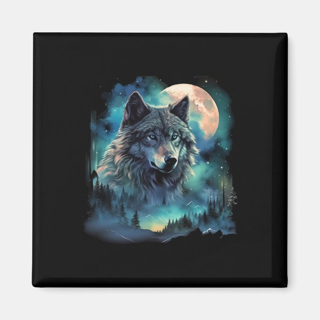 Grey Wolf Hunting Grounds Icy Moon Forest Galaxy  Magnet (Front)