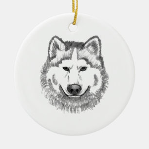 Grey Wolf Illustration Ceramic Tree Decoration