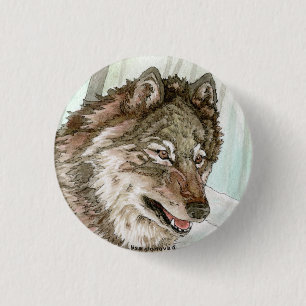 Grey Wolf Illustration Pin