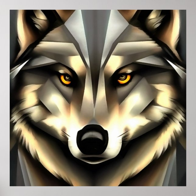 Grey Wolf In Geometric Art Style Poster (Front)