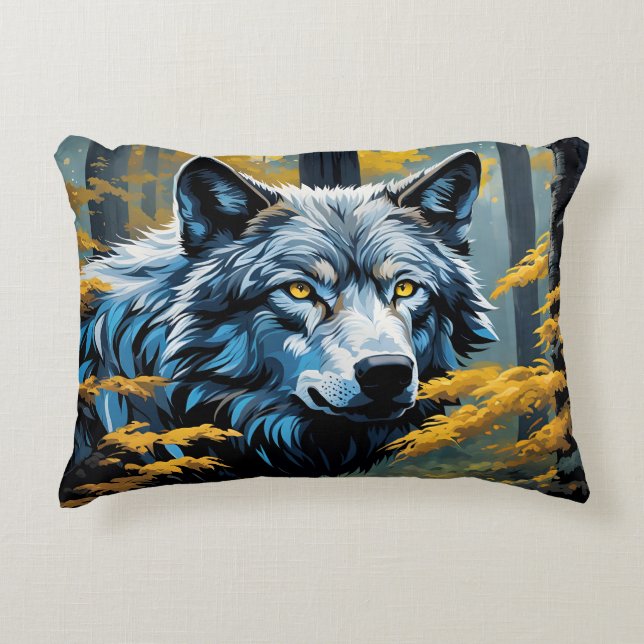 Grey Wolf in Golden Forest Decorative Cushion (Front)