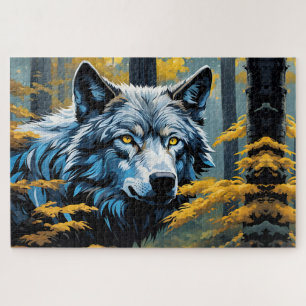 Grey Wolf in Golden Forest Jigsaw Puzzle