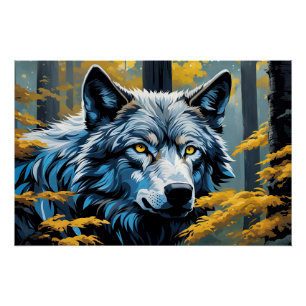 Grey Wolf in Golden Forest Poster