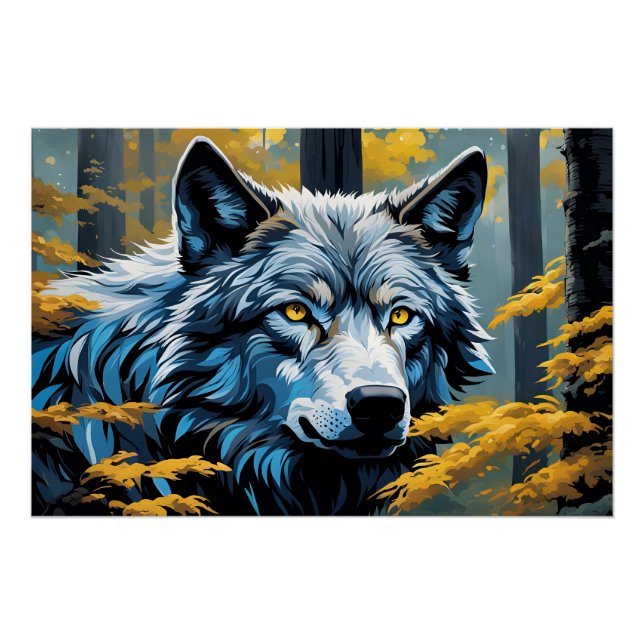 Grey Wolf in Golden Forest Poster (Front)