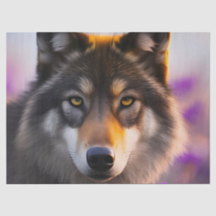 Grey wolf in purple flowers tissue paper