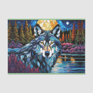 Grey Wolf in the Forest in Stained Glass Tissue Paper