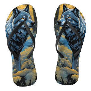 Grey Wolf in the woods Flip Flops