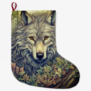 Grey Wolf Large Christmas Stocking