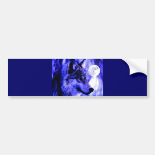 Grey Wolf & Moon Bumper Sticker