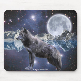 Grey Wolf & Moon Fantasy Art Wildlife-lover Mouse Mat