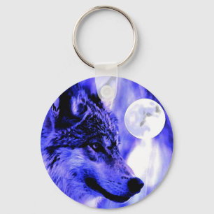 Grey Wolf & Moon Key Ring