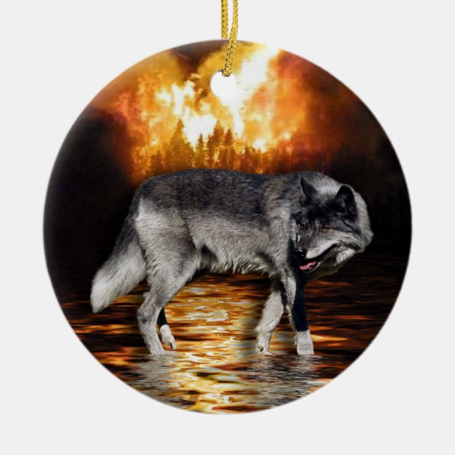 Grey Wolf Ornament (Front)