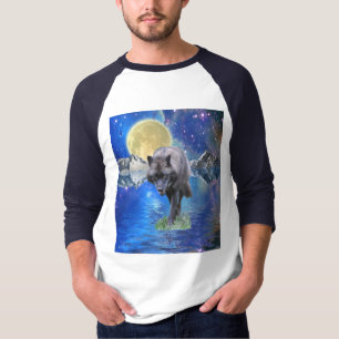 GREY WOLF & OUTER-SPACE Fantasy Wildlife Art T-Shirt