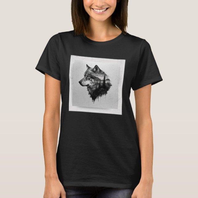 Grey Wolf Paint Splatter Warrior Wild Animal Uniqu T-Shirt (Front)