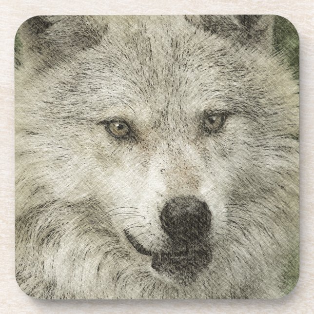 Grey Wolf Pencil Sketch Wildlife Art Gift Coaster (Front)
