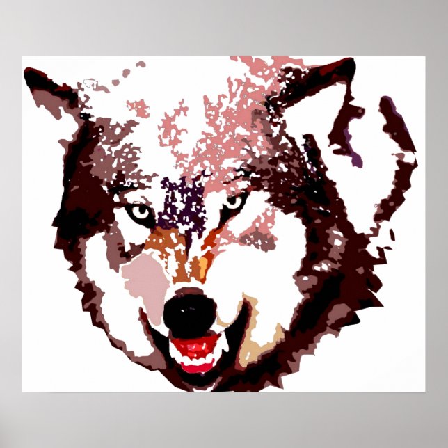 Grey Wolf Pop Art Poster - Wild Animals (Front)