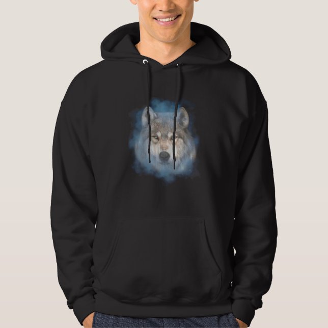 Grey Wolf Portrait Wolf Face Animal Artwork Nature Hoodie (Front)