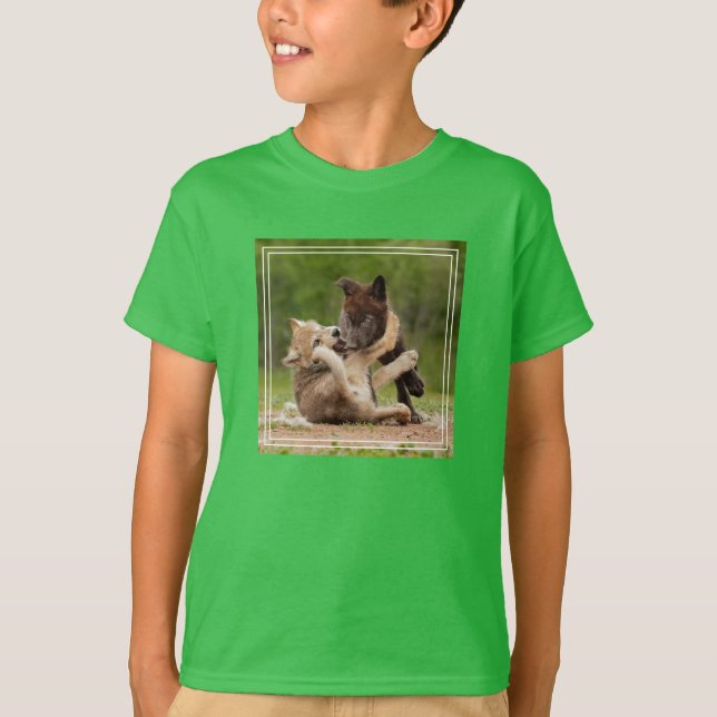 Grey Wolf Pups Wrestling T-Shirt (Front)