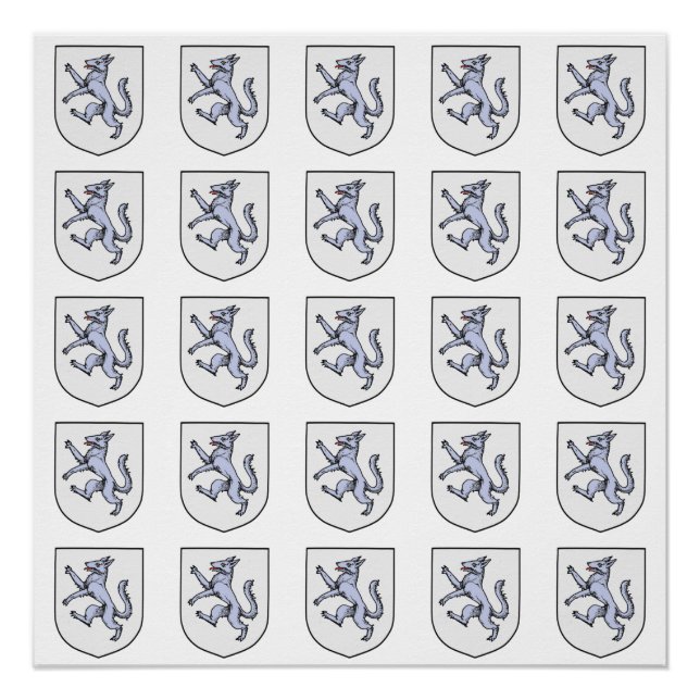 Grey Wolf Rampant on a White Shield Poster (Front)