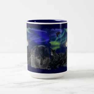 Grey Wolf, Ravens & Aurora & Totem Wildlife Mug